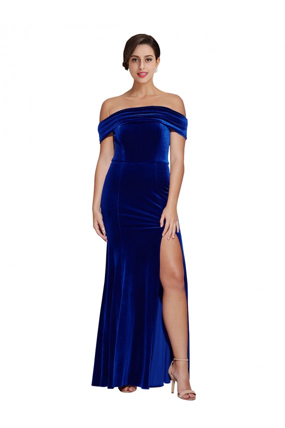 Full Length Long Formal Velvet Bridesmaid Dress / Prom Dress with Side Split Brisbane