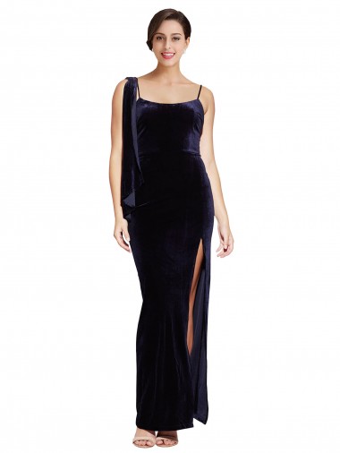 Long Formal Velvet Bridesmaid Dress / Prom Dress with Side Thigh Split and Shoulder Tie Brisbane