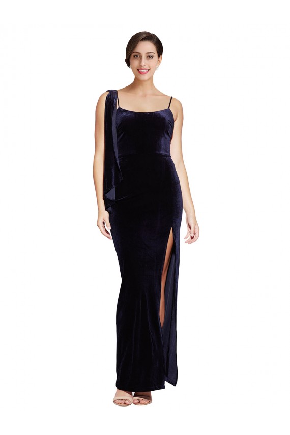 Long Formal Velvet Bridesmaid Dress / Prom Dress with Side Thigh Split and Shoulder Tie Brisbane