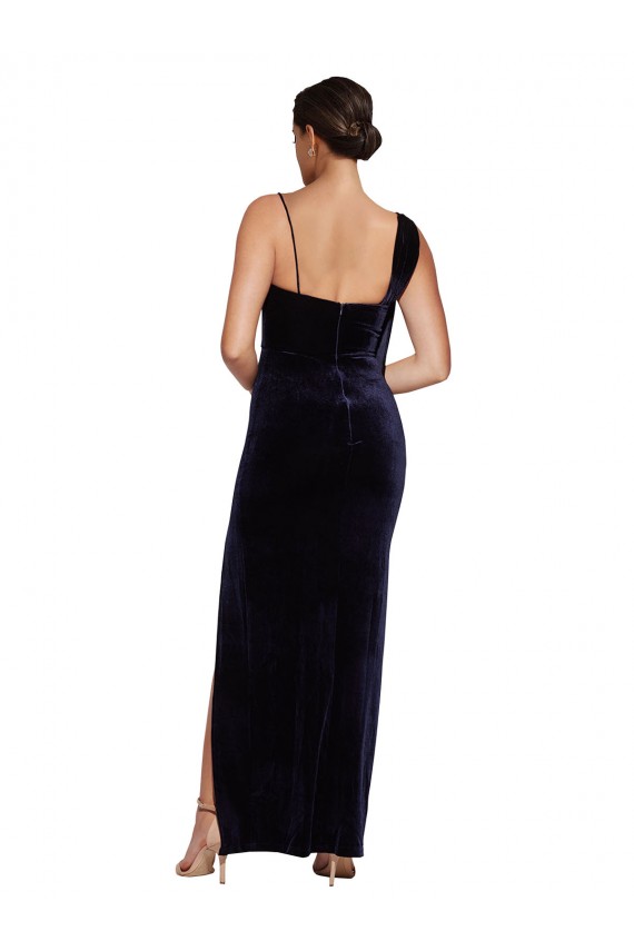 Long Formal Velvet Bridesmaid Dress / Prom Dress with Side Thigh Split and Shoulder Tie Brisbane