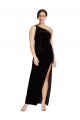 One Shoulder Long Formal Velvet Bridesmaid Dress / Prom Dress with Side Split and Shoulder Tie Brisbane