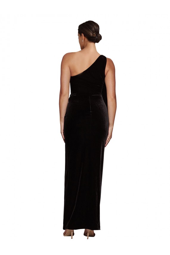 One Shoulder Long Formal Velvet Bridesmaid Dress / Prom Dress with Side Split and Shoulder Tie Brisbane