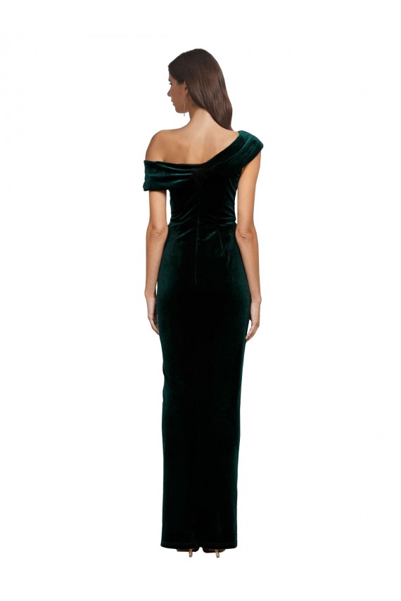 Long Asymmetric Neckline Ruched Formal Velvet Bridesmaid Dress / Prom Dress Brisbane