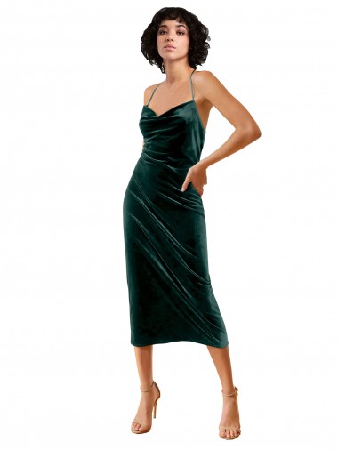 Midi Cocktail Length Sleek Cowl Neckline Short Formal Velvet Bridesmaid Dress / Prom Dress Brisbane