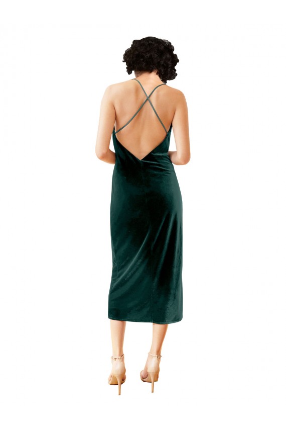 Midi Cocktail Length Sleek Cowl Neckline Short Formal Velvet Bridesmaid Dress / Prom Dress Brisbane