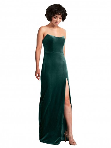 Scooped Strapless Long Formal Velvet Bridesmaid Dress / Prom Dress with Daring Side Slit Brisbane