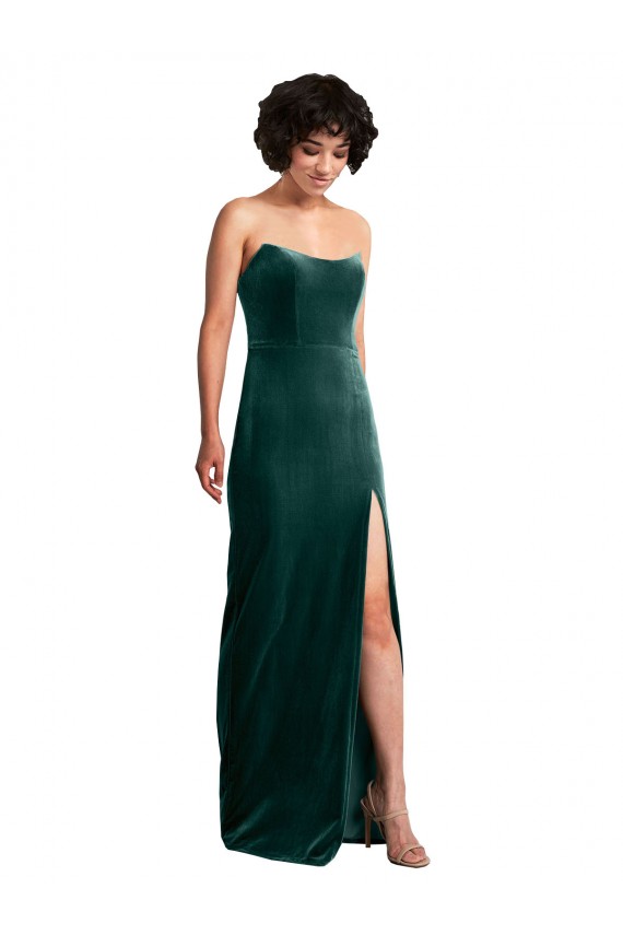 Scooped Strapless Long Formal Velvet Bridesmaid Dress / Prom Dress with Daring Side Slit Brisbane
