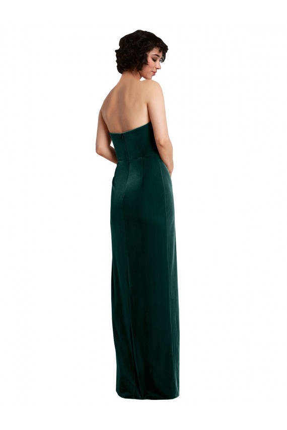 Scooped Strapless Long Formal Velvet Bridesmaid Dress / Prom Dress with Daring Side Slit Brisbane